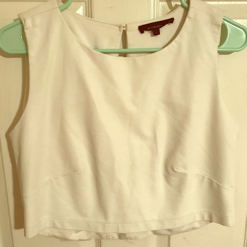 Off white leather crop top